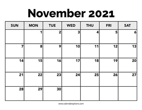 Calendar November 2021 Calendar Options