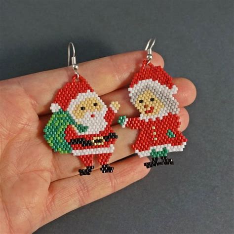 Christmas Santa Earrings Beaded Christmas Ts Santa Claus And Etsy