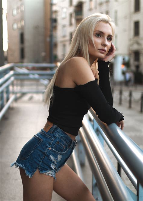 Wallpaper Kuba Brencz Black Tops Black Top Tank Top Blonde Women Outdoors Jean Shorts