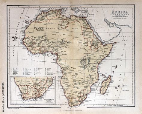 Old Map Of Africa 1870 Stock Photo Adobe Stock