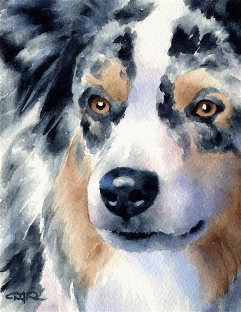 Australian Shepherd Dog Art Print Signed By Artist Dj Rogers