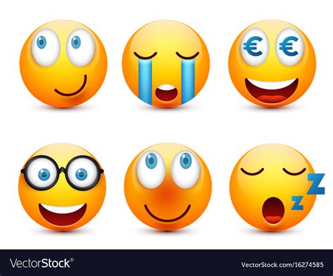 Smiley With Blue Eyesemoticon Set Yellow Face Vector Image