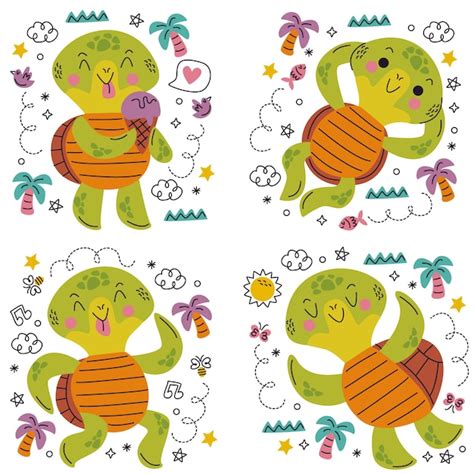 Free Vector Doodle Hand Drawn Turtle Stickers