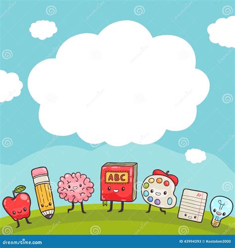 Cute Cartoon Characters Back To School Background Stock Vector
