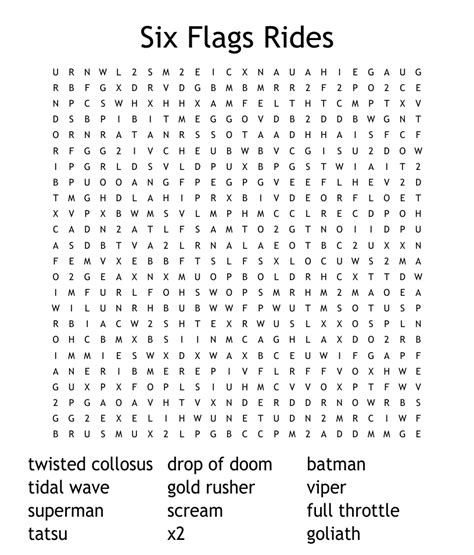 Six Flags Rides Word Search Wordmint