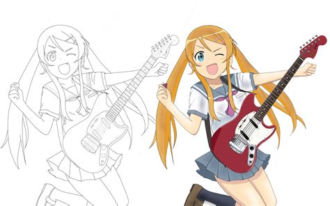 Wallpaper Drawing Illustration Blonde Anime Guitar Artwork Line