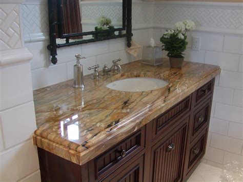 Brown Tan White Granite Vanity With Oval Undermount Sink And Dark