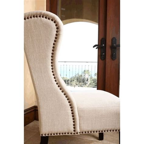 Leatherette wingback design dining chair with trestle steel base, white and goldby benzara, woodland imprts, the urban port. Abbyson Kyrra Tufted Linen Wingback Dining Chair in Cream ...