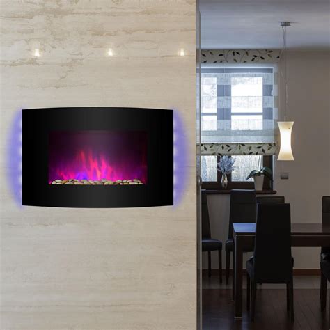 Akdy 36 In Wall Mount Electric Fireplace Heater In Black With Curved
