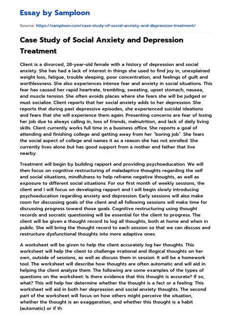 ≫ Case Study Of Social Anxiety And Depression Treatment Free Essay