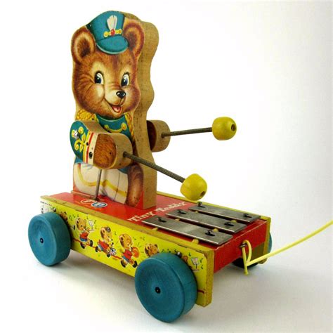 Fisher Price Tiny Teddy Chime Pull Toy 1962 Excellent Condition 35
