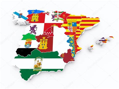 Banderas De Las Comunidades Autónomas De España Mapa 3d — Foto De Stock