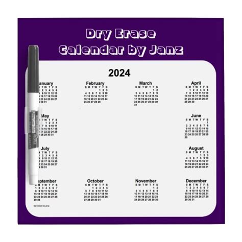 2024 Purple Calendar By Janz Dry Erase Board