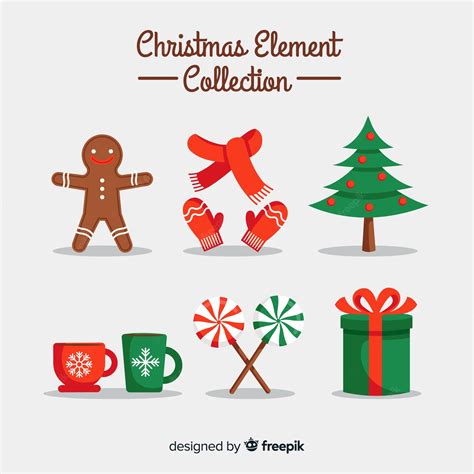 Free Vector Colorful Christmas Element Collection With Flat Design
