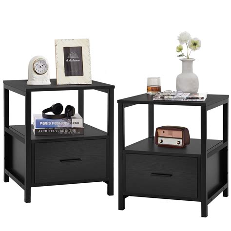 Vecelo Nightstand Set Of 2 Modern Square End Side Table Night Stands