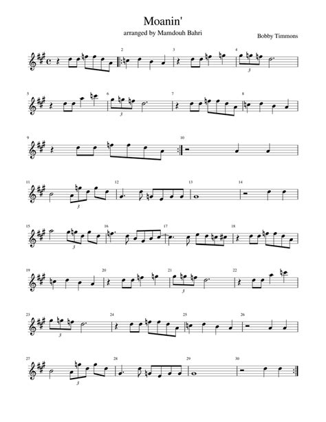 Moanin Sheet Music For Alto Saxophone Download Free In Pdf Or Midi