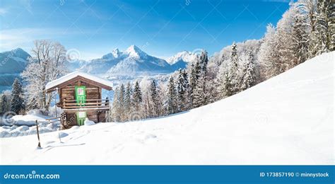 Traditional Mountain Cabin In The Alps In Winter Stock Photo Image Of