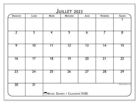 Calendrier Juillet 2023 à Imprimer “51ds” Michel Zbinden Ch