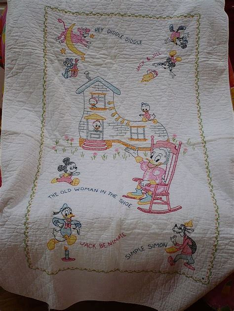 Vintage Hand Embroidered Disney Baby Quilt 1783 Removed Cross