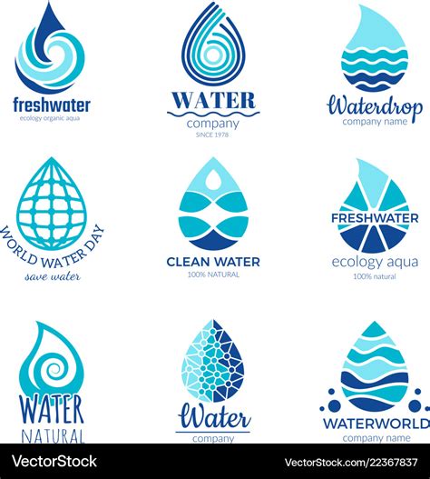 Water Logos Aqua Drops And Splashes Royalty Free Vector