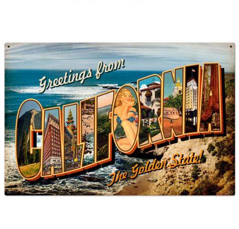 Vintage California Postcard Metal Sign 36 X 24 Inches