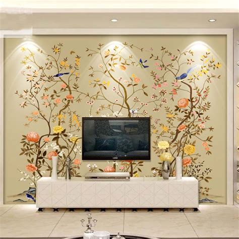 If you want to add a burst of color or pattern to your living room, try one of many easy ways of decorating with wallpaper. 3D Wallpaper Birds flower Photo Mural Landscape Modern ...
