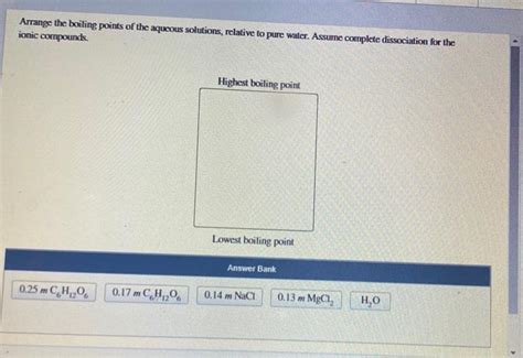 Solved Arrange The Boiling Points Of The Aqueous Solutions