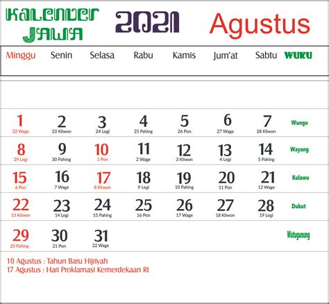 Desain Kalender Kalender Jawa 2021 Azra Pitt