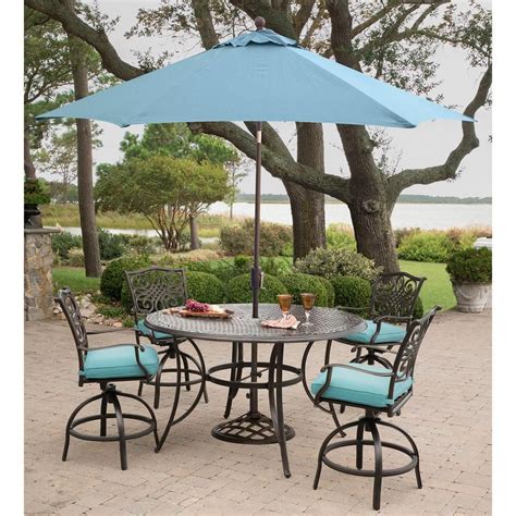 Hanover Traditions 5 Piece Aluminum Round Outdoor High Dining Set With