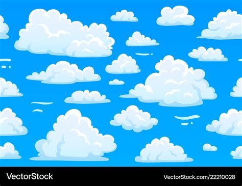 Cartoon Blue Cloudy Sky Horizontal Seamless Vector Image