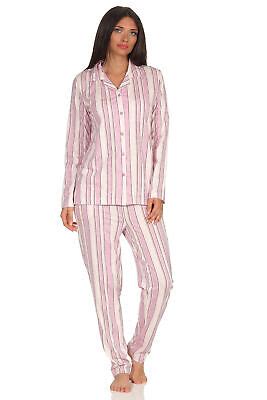 Damen Pyjama Gestreift Schlafanzug Durchkn Pfbar Klassisch Mit