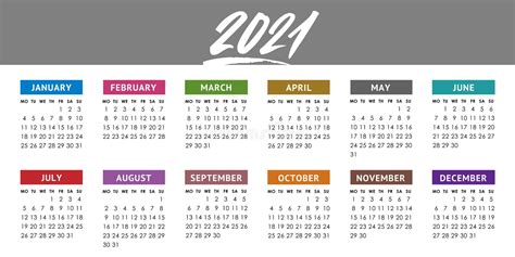 Vector Calendar For 2021 Year Week Starts Monday Black Background