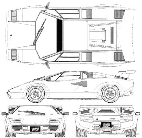 Lamborghini Countach 5000qv Coupe Blueprints Free Outlines