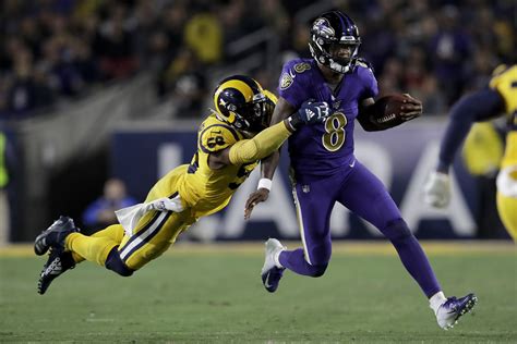 Lamar jackson's interviews after sliding in the first round will still give you chills @brgridiron (via. Lamar Jackson throws 5 TD passes, Ravens rout Rams 45-6