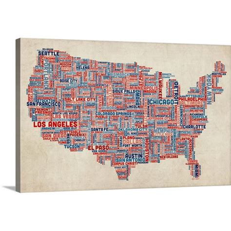 Great Big Canvas United States Cities Text Map Us Colors On