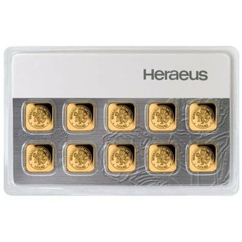 10 X 1 Gram Heraeus Swiss Multicard Gold Bullion Bar
