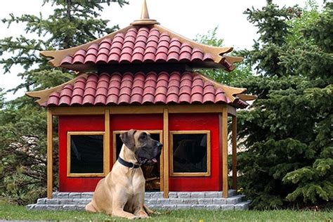 Gray granite cobbles and fashionettes were used for the border. Asian dog house! WIN! | Dog | Pinterest