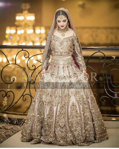 pakistani stunning gold and ivory bridal lehenga dress nameera by farooq