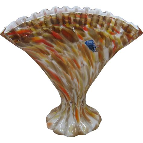 Fenton Vasa Murrhina Fan Vase in Autumn Color Aventurine 1960s at Mendocino Vintage Exclusively ...