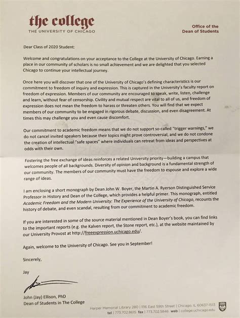 Writing such a letter may require a lot of effort and responsibility, especially if done without the use of a template. University of Chicago dean declares war on student autonomy
