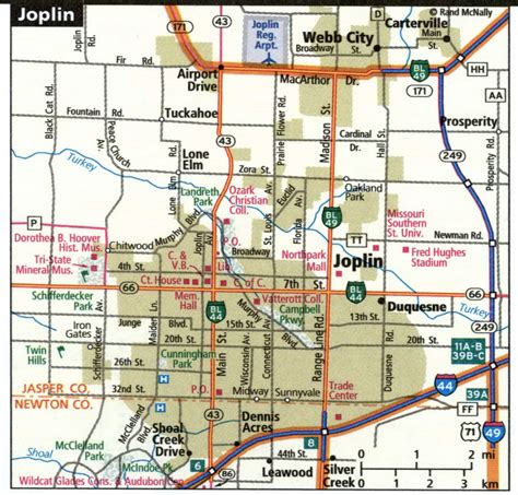 Joplin city road map for truck drivers area town toll free highways map