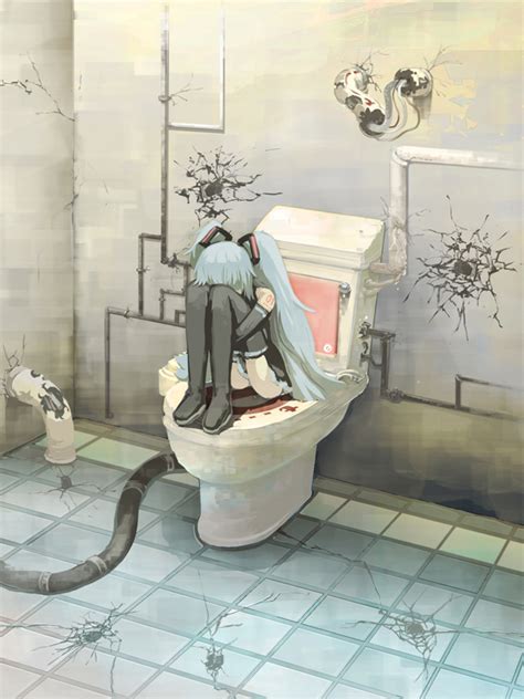 Yashima Yuuta Hatsune Miku Vocaloid Bathroom Cable Crack Hugging
