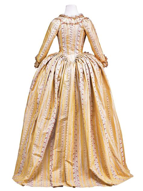 Back View Robe à Langlaise France C 1780 Yellow And Cream Striped