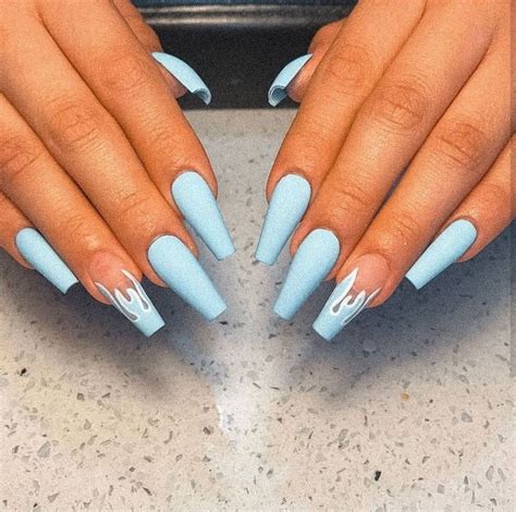 Cool Light Blue Coffin Nails Short 2022 Nailsace