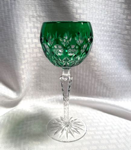 Ajka Florderis Wine Glass Emerald Green Cut To Clear Crystal Bohemian