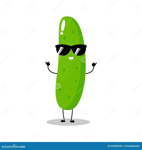 Vector Illustration Of Cucumber Character With Cute Expression Sunglasses Happy Funny Stock