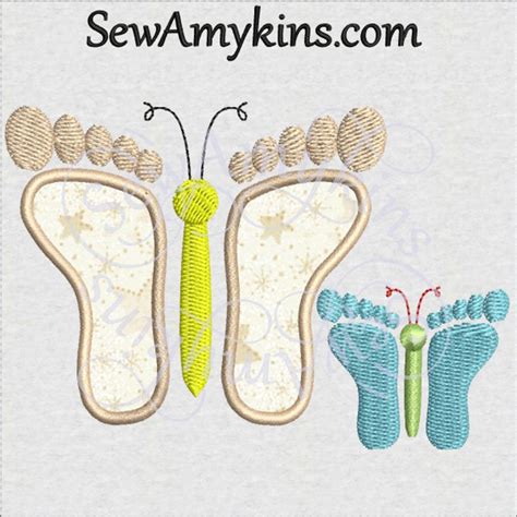 Baby Feet Butterfly Applique Machine Embroidery Design Footprints Fill