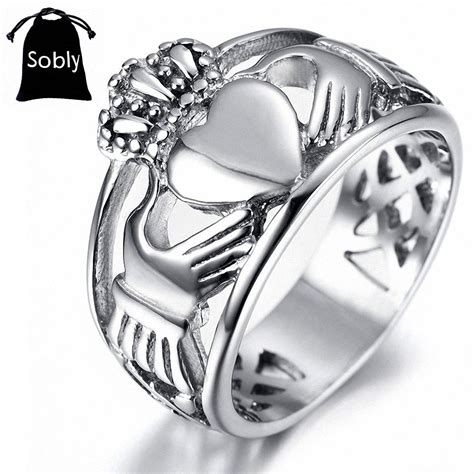 Sobly Jewelry Mens Stainless Steel Claddagh Heart Crown Ring With