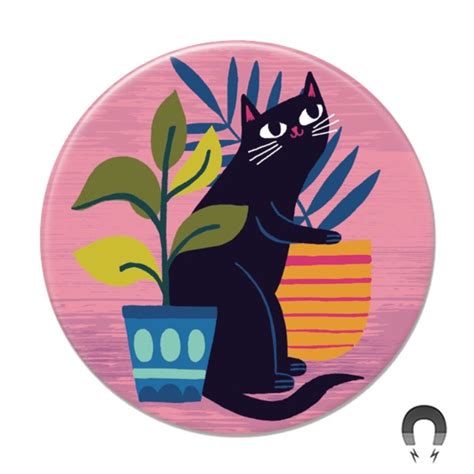 Black Cat With Plants By Allison Cole And Badge Bomb Badge Bomb