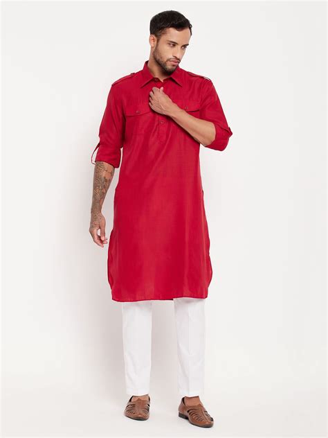Mens Maroon Pathani Suit With White Pant Set Absolutely Desi